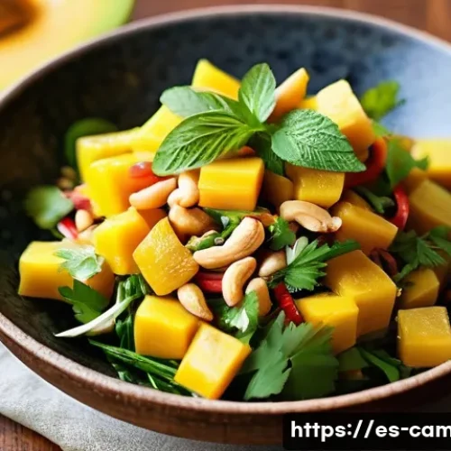 Home 24 캄보디아 망고 샐러드 - **Vibrant Cambodian Green Mango Salad in a Spanish Home Kitchen**
"A close-up, high-angle shot o...
